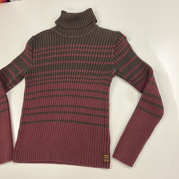 Vintage Y2K Calvin Klein Jeans Sweater Womens M Striped Rib Turtleneck Pullover - Picture 12 of 15